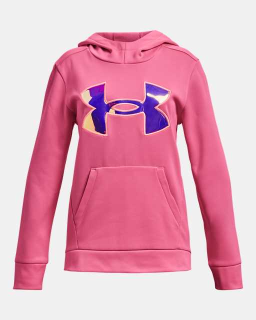 NWT UA Under Armour Girls' Fleece Big Logo Hoodie Fluo Fuchsia Pink XS L XL New 